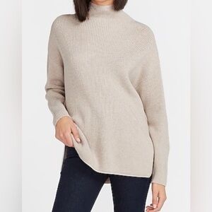 Express Side Slit Mock Neck Sweater in Dark Grey